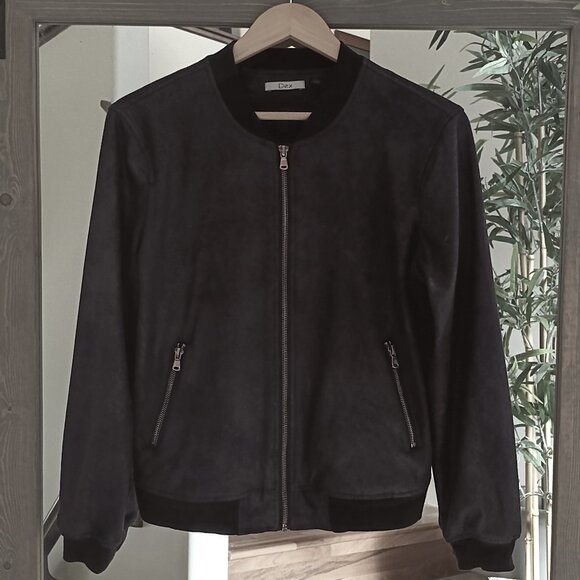 Dex Black Bomber Jacket in Faux Suede - Size Small - Picture 2 of 7